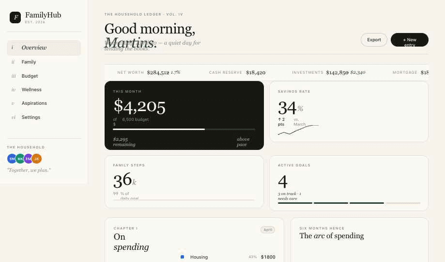 Family Finance onboarding and overview flow