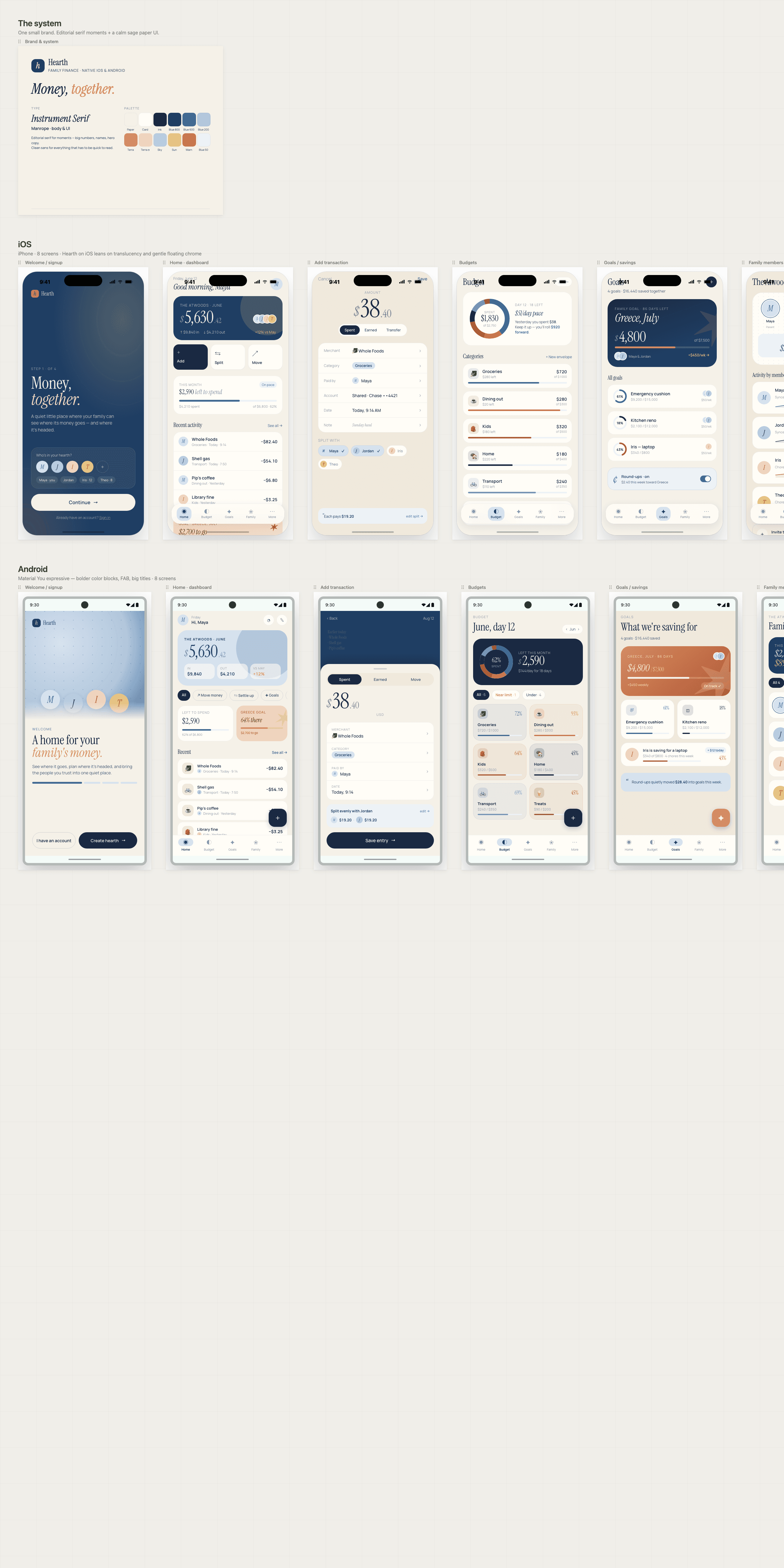 Family Finance native mobile journey across iOS and Android