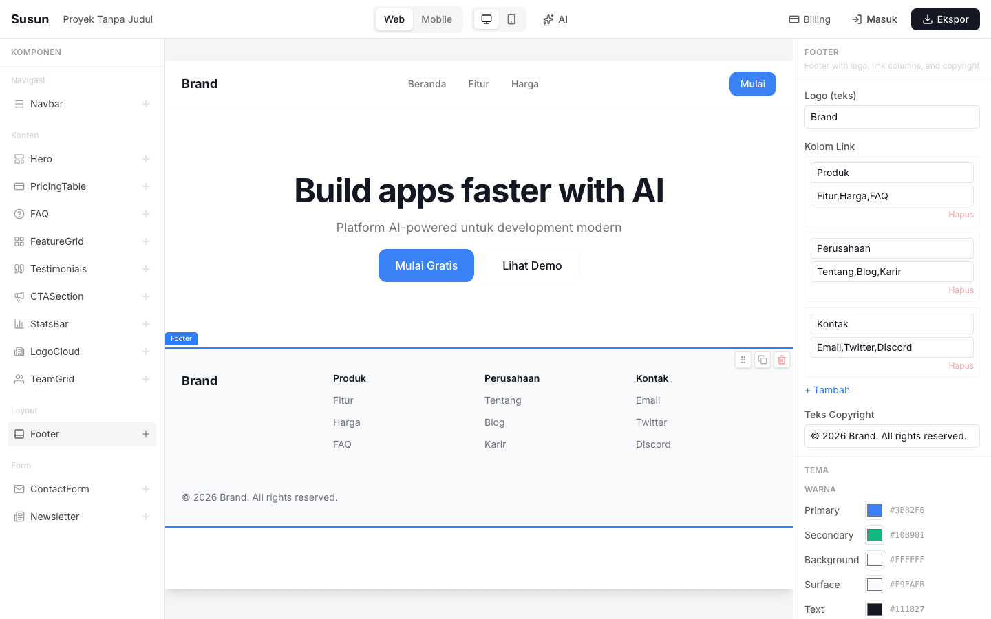 Susun builder canvas with composed components